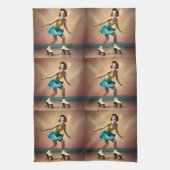 Groovy Glide:スケートホイールのレトロリズム キッチンタオル (縦)