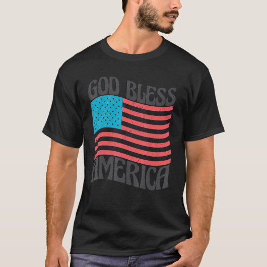 Groovy God Bless America 4th Of July Patriotic USA Tシャツ (正面)
