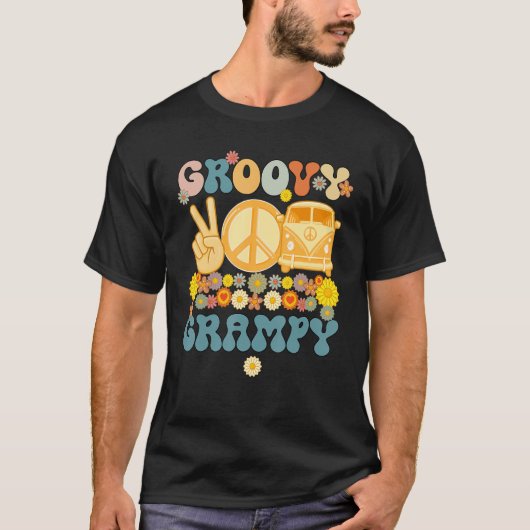 Groovy GrampyレトロマッチングファミリーベビーシャワーFa Tシャツ (正面)