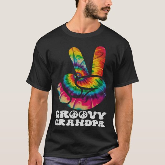 Groovy Grandpa Hand Peace Sign Hippie Tie Dye Tシャツ (正面)