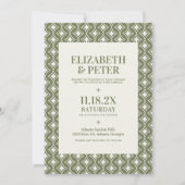 Groovy Greenレトロ70sジオメトリック結婚ス 招待状 (正面)
