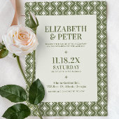 Groovy Greenレトロ70sジオメトリック結婚ス 招待状