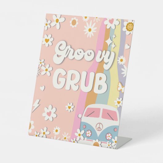 Groovy Grub誕生日パーティーフードテーブルサイン 台座サイン (正面)