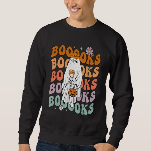 Groovy Halloween Booooks Ghost Hippie Boo Reading  スウェットシャツ (正面)