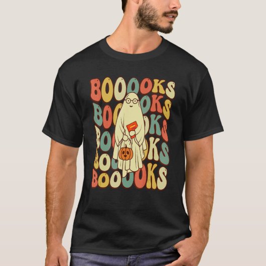 Groovy Halloween Booooks Ghost Hippie Boo Reading  Tシャツ (正面)