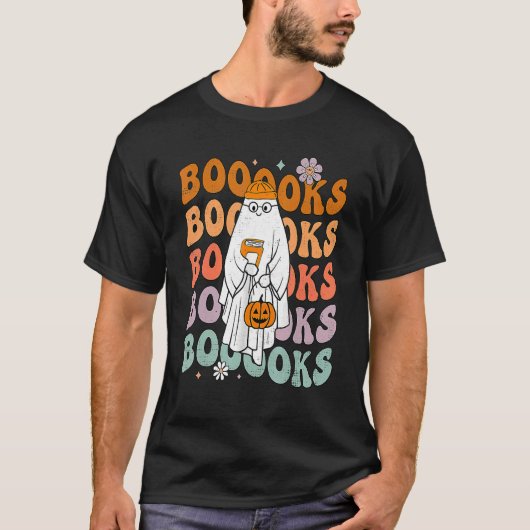 Groovy Halloween Booooks Ghost Hippie Boo Reading  Tシャツ (正面)