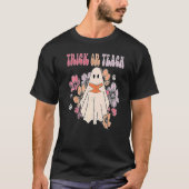 Groovy Halloween Trick or Teach Retro Floral Ghost Tシャツ (正面)