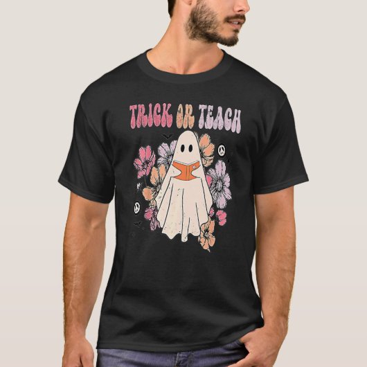 Groovy Halloween Trick or Teach Retro Floral Ghost Tシャツ (正面)