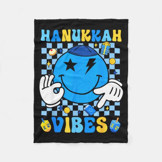 Groovy Hanukkah Vibes Chanukah Pajama Happy Hanukk フリースブランケット (正面)