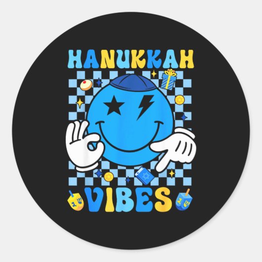 Groovy Hanukkah Vibes Chanukah Pajama Happy Hanukk ラウンドシール (正面)