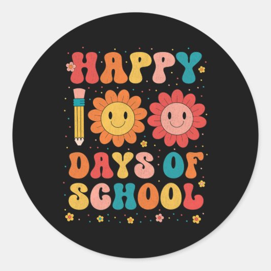 Groovy Happy 100日の学校先生100日目 ラウンドシール (正面)