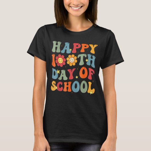 Groovy Happy 100th Day Of School Cute Students Kid Tシャツ (正面)