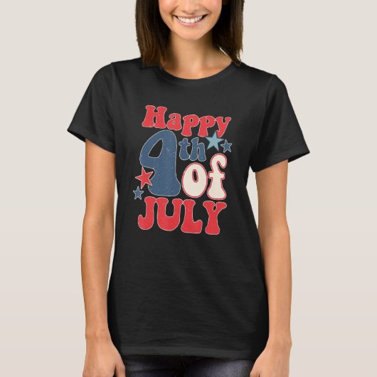 Groovy Happy 4th Of July US Flag American 4th Of J Tシャツ (正面)