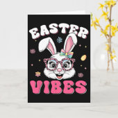 Groovy Happy Easter Cute Bunny Rabbit Face Womens カード (黄色い花)