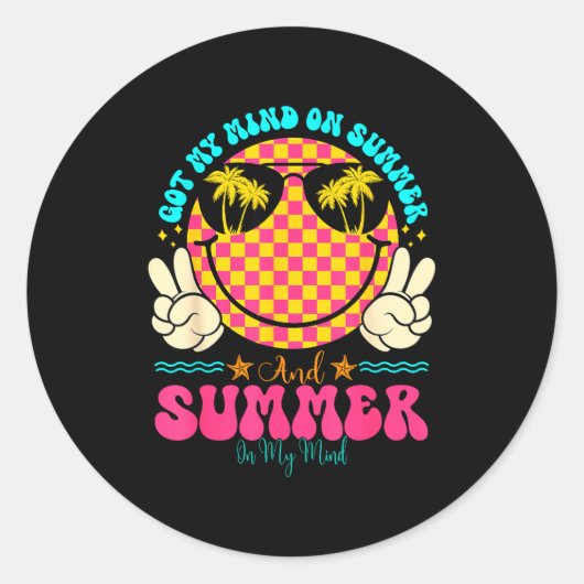 Groovy Happy Face Summer Vibes Got My Mind On Summ ラウンドシール (正面)
