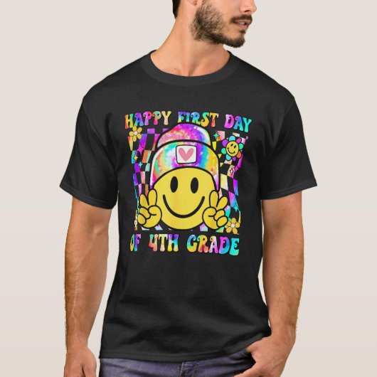 Groovy Happy First Day Of 4th Grade Boys Girls Kid Tシャツ (正面)