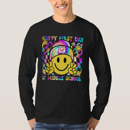 Groovy Happy First Day Of Middle School Boys Girls Tシャツ (正面)