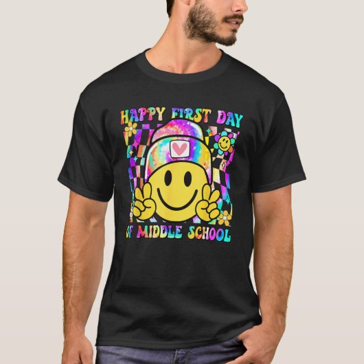 Groovy Happy First Day Of Middle School Boys Girls Tシャツ (正面)