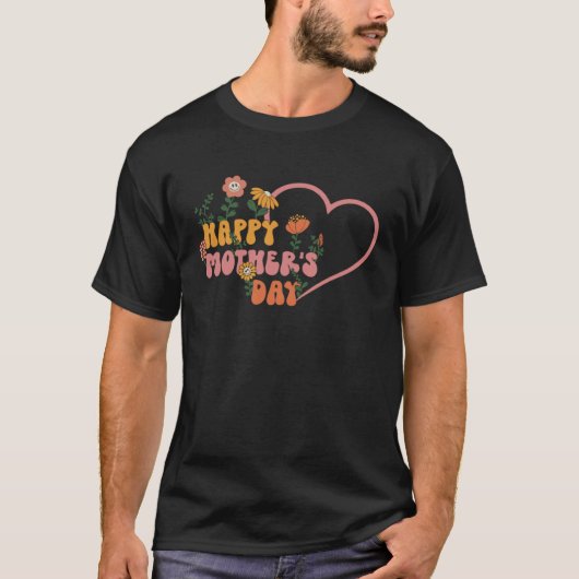 Groovy Happy Mother s Day Hippie Heart Retro Face  Tシャツ (正面)