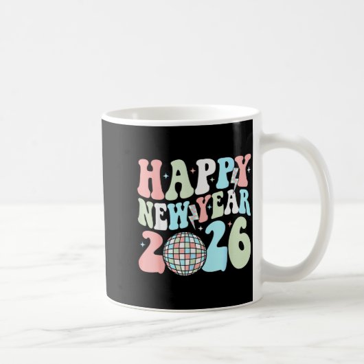 Groovy Happy New Year 2026 Party Cute New Years Ev コーヒーマグカップ (右)