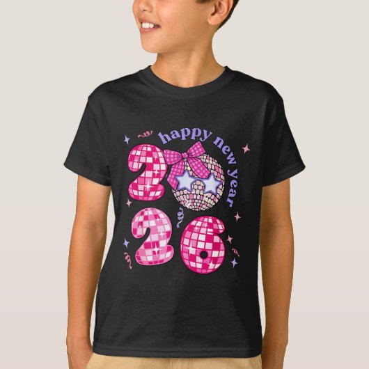 Groovy Happy New Year Party 2026 Girls Kids Toddle Tシャツ (正面)