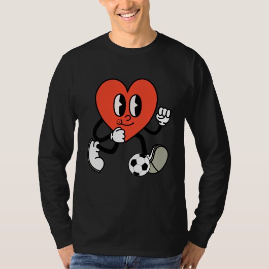 Groovy Heart Playing Soccer Valentine's Day Soccer Tシャツ (正面)