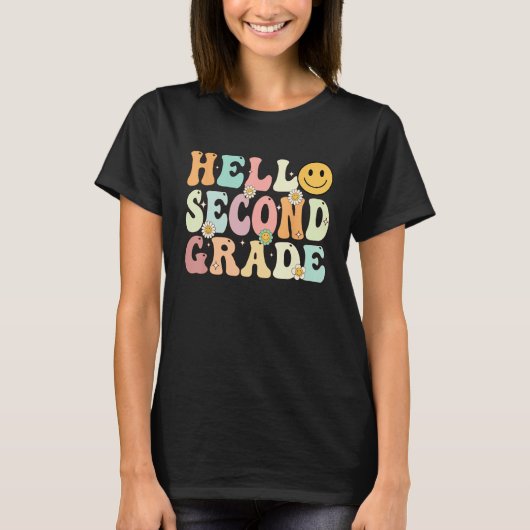 Groovy Hello 2nd Second Grade Back To School Teach Tシャツ (正面)