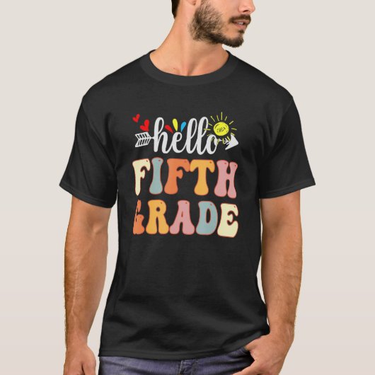Groovy Hello 5th Grade  Back To School Teacher Kid Tシャツ (正面)