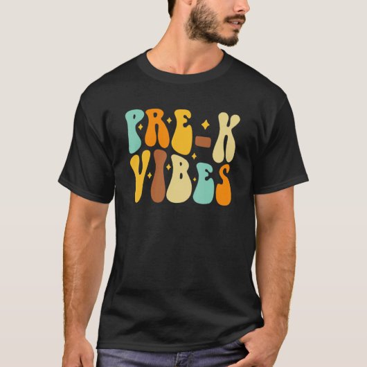 Groovy Hello Pre K Vibes Retro Teachers Kids Back  Tシャツ (正面)
