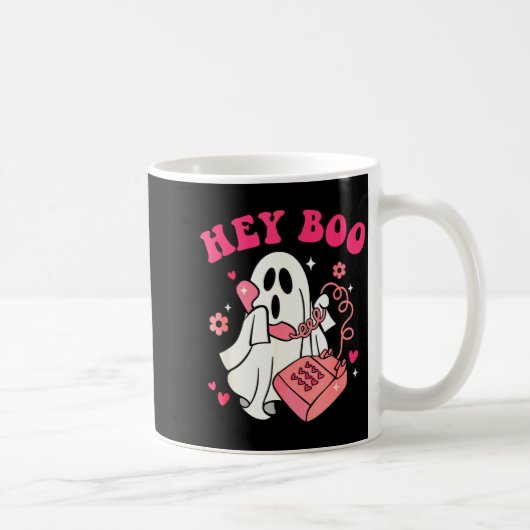 Groovy Hey Boo Cute Ghost Funny Halloween Mens Wom コーヒーマグカップ (右)