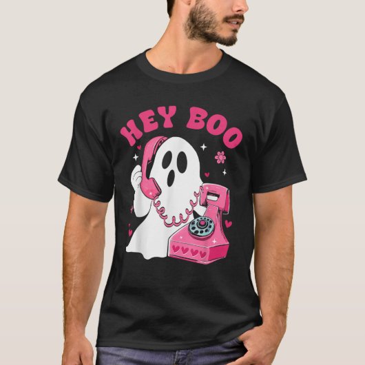 Groovy Hey Boo Cute Ghost Funny Halloween Mens Wom Tシャツ (正面)