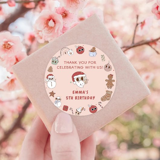 Groovy Hippieクリスマスサンタバースデーパーティー ラウンドシール