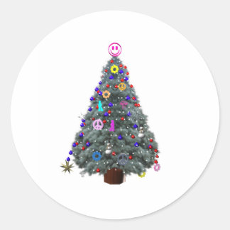 Groovy Hippieクリスマスツリー ラウンドシール