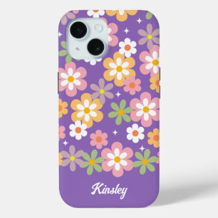 Groovy Hippieデイジーパターン(名前は紫) iPhone 15ケース