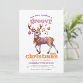 Groovy Hippieトナカイおもしろいディスコのクリスマスパーティー 招待状 (スタンド正面)