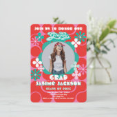 Groovy Hippieフラワーパワーフォト卒業パーティー 招待状 (スタンド正面)