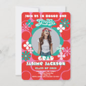 Groovy Hippieフラワーパワーフォト卒業パーティー 招待状 (正面)