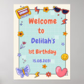 Groovy Hippieレトロ誕生日パーティー歓迎サイン ポスター (正面)