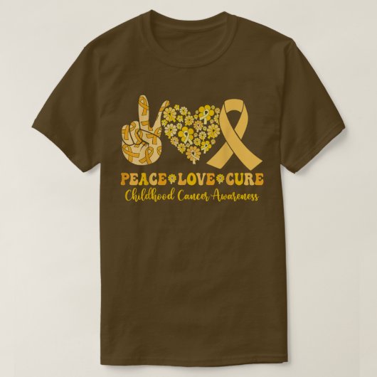 Groovy Hippie小児癌認識度Peace Lov Tシャツ (デザイン正面)