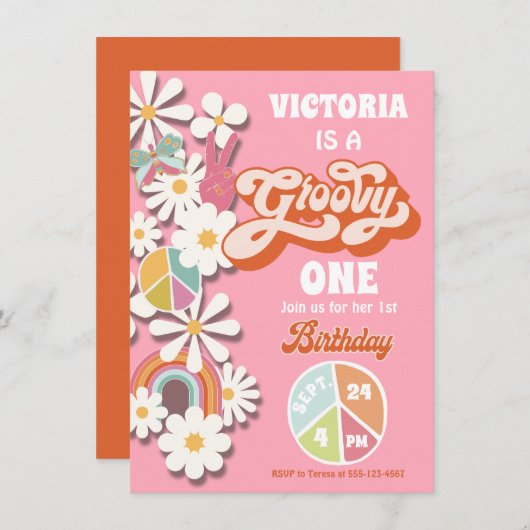 Groovy Hippie誕生日パーティーへの招待 招待状 (正面/裏面)