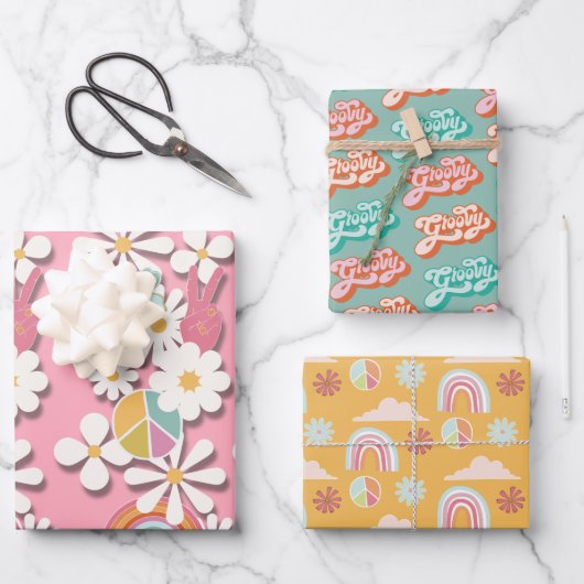 Groovy Hippie誕生日パーティー ラッピングペーパーシート (正面)