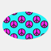 Groovy Hippie10代のティール（緑がかった色）とパープルピースサイン 楕円形シール (正面)