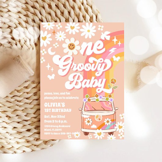 Groovy Hippie 1st Birthday Invitation 招待状
