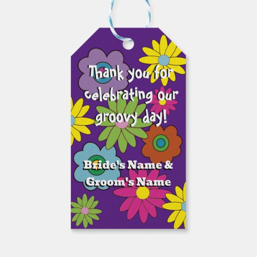 Groovy hippie 70の結婚式の引き出物ラベルヒッピースタイル ギフトタグ (裏面)