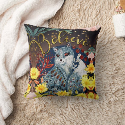 Groovy Hippie Boho Cat信じ Words-in-art クッション (ブランケット)