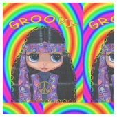 Groovy Hippie Chick Purple Headband Peace Sign ファブリック (クローズアップ)