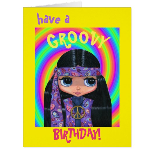 Groovy Hippie Girl with Peace Sign in Purple Cute (正面)