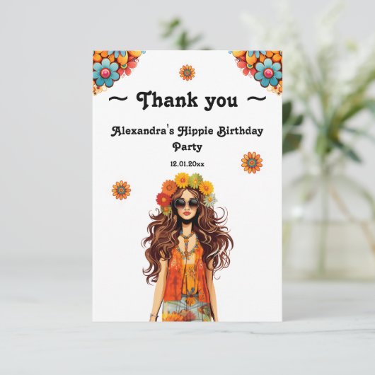 Groovy Hippie Hippy 1970sをテーマにした誕生日パーティー サンキューカード (スタンド正面)