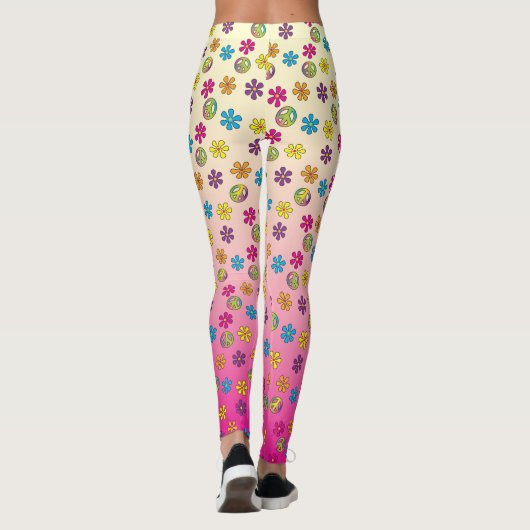 Groovy Hippie Peaceとフラワーシャワーピンクのフェード レギンス (裏面)