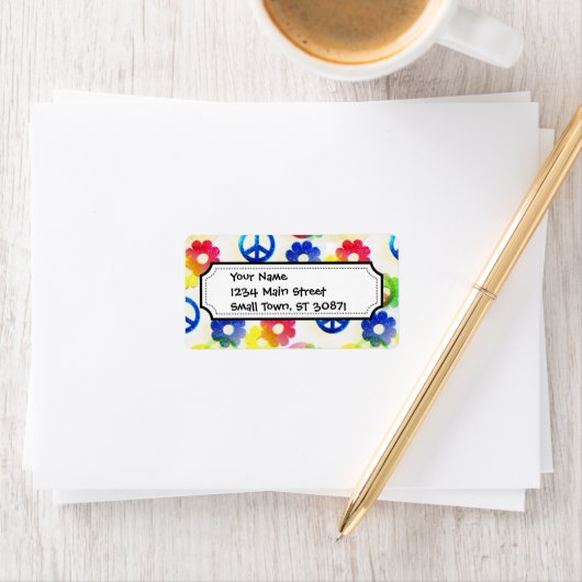 Groovy Hippie Peace Signs Flower Power Sparkle ラベル (インサイチュ)